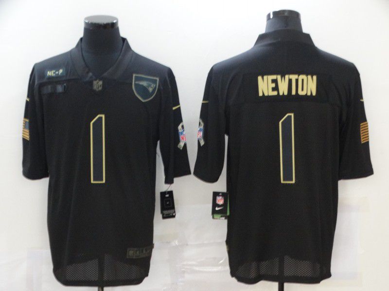 Men New England Patriots #1 Newton Black gold lettering 2020 Nike NFL Jersey